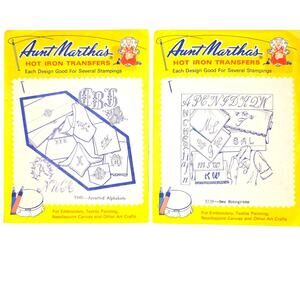 2 Aunt Martha's Hot Iron Transfers Alphabets & Monograms Designs Open Packages